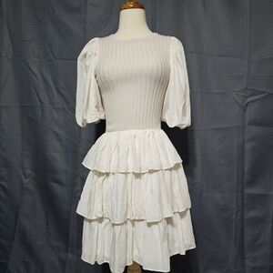 Francesca's Dianna Puff Sleeve Ruffle Knit Dress